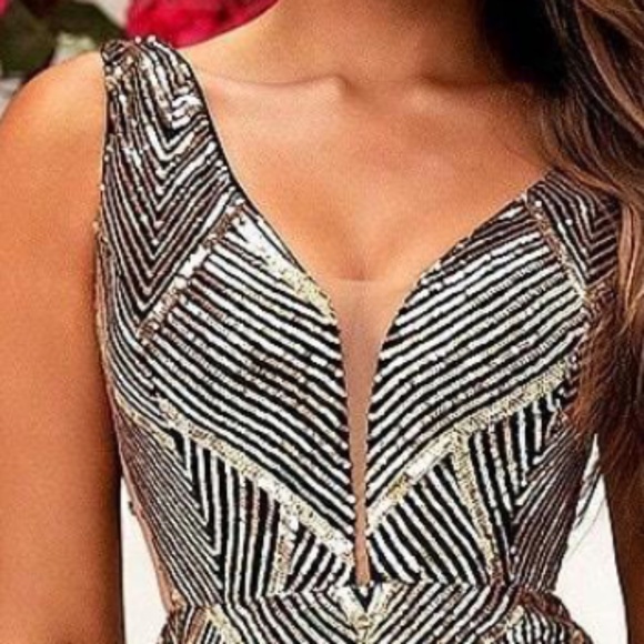 Luxe Sequin Cut out High Waisted Party Evening Formal Wedding Dress - Picture 7 of 12
